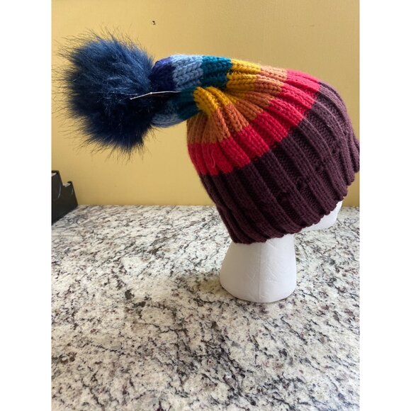 No Boundries Toboggan Beanie Unisex One Size Multicolor Stripe Knit Pom Cozycore - Picture 3 of 8